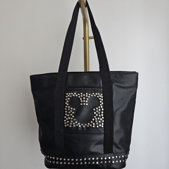 Disney Handbags - DISNEY Black Faux Leather Tote with Mickey Mouse metal studs